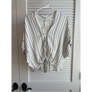 NWT Sim & Sam Women’s Striped White and Blue Front Tie Hem Blouse Top Sz S